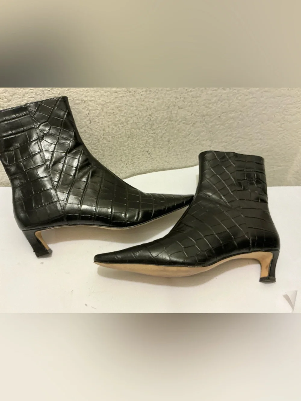MICHAEL Michael Kors Black Croc-Embossed Pointed Ankle Booties with Gold Zip